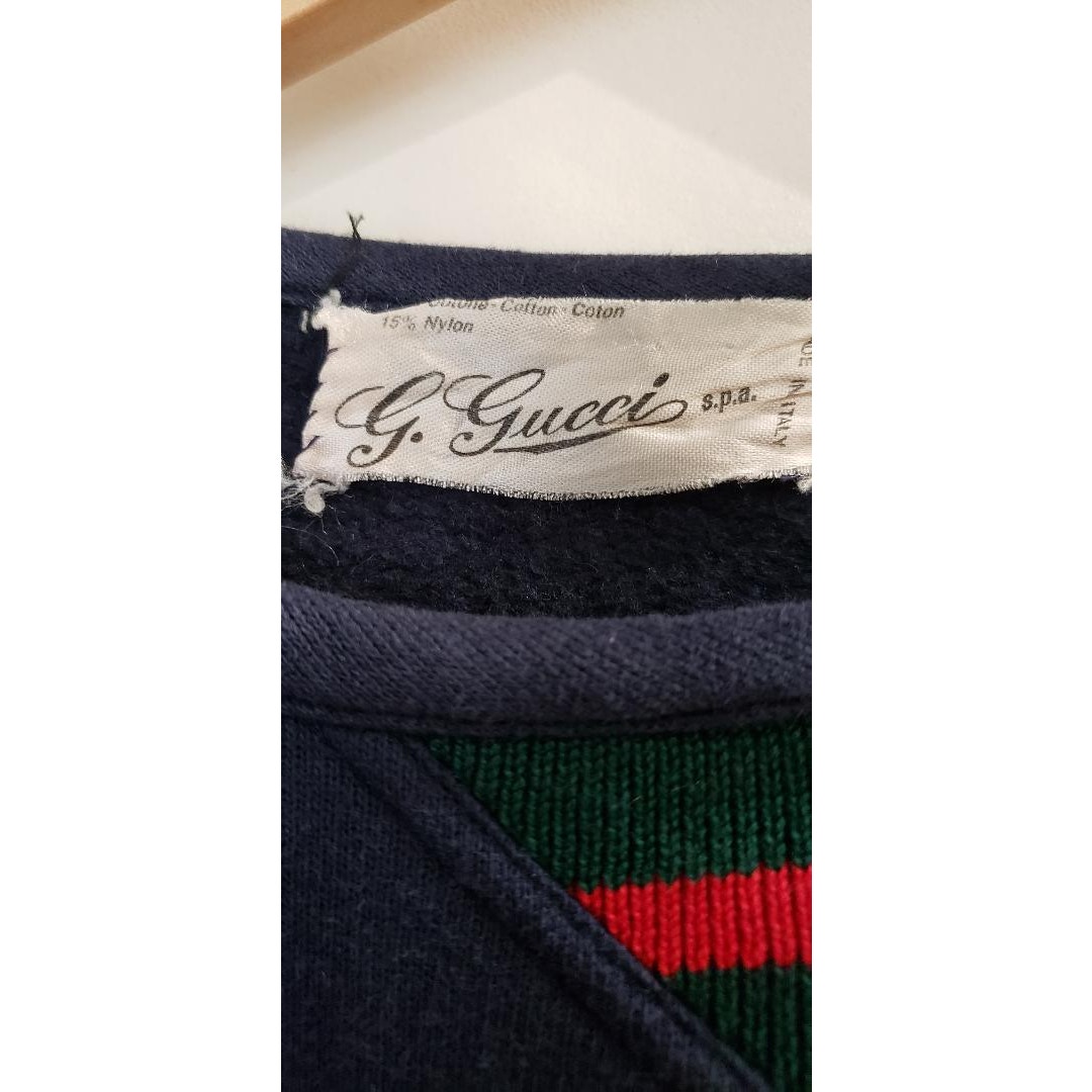 Vintage G. Gucci S.P.A. Navy Sweatshirt Logo 6 Snaps Hardware / Large